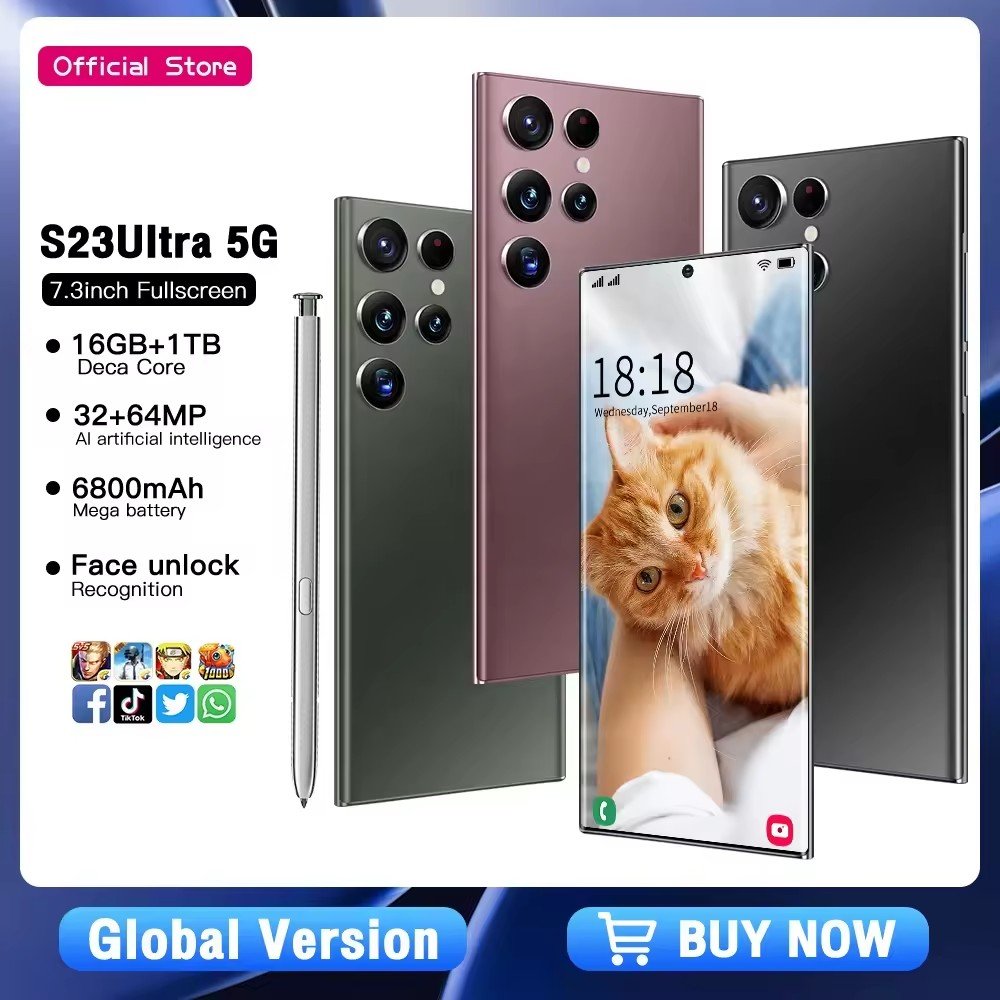2023 NEW Original S23 Ultra Unlocked 5G Telephone 6.7 Inch Screen 12Gb + 512GB Android Smartphone 3G&4G Mobile Phones